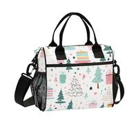 famyily Merry Christmas Tree and Gift Cartoon Lunch Box per gli uomini Borse isolate con tracolla Lunch Cooler per gli uomini adolescenti all'aperto