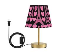famyily Parigi Francia Torre Eiffel Lampada da tavolo 3 modalità di colore Lampade per camera da letto con paralume in tessuto di lino per soggiorno, ufficio, dormitorio, base in ottone anticato M