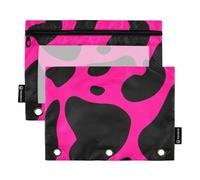 famyily Peach and Black Design Color Clash Large Zipper con finestra trasparente Raccoglitore Astuccio in colori assortiti 3 anelli Astuccio Scuola Classe Ufficio Organizzatori Multicolore 2 PZ