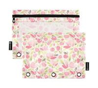 famyily Peach Fresh Floral Pencil case with Clear Window Large Pencil case Clear Window & Grommets 3 anelli raccoglitori cartelle scuola classe ufficio organizzatori multicolore 2 PCS