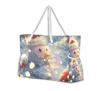 famyily Pupazzo di neve in un cappello di Natale sorridente nella neve borse portatili con cerniera con tasche laterali borsa borsa a prova di sabbia borsa all'aperto ideale per viaggi, piscina, nuoto