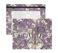 famyily Raccoglitore a 3 fori con tasca a 3 fori per lettere A4, confezione da 2 pezzi, per studenti di ritorno a scuola, motivo: lupo, viola