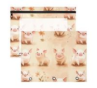 famyily Raccoglitore astuccio portatile per matite formato A4 lettera di carta 2 pack studenti ritorno a scuola cartone animato animale domestico maiale carino