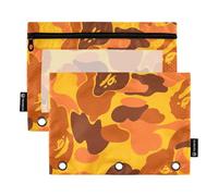 famyily Raccoglitore mimetico arancione con finestra trasparente, grande e robusto, raccoglitore a 3 anelli per riporre forniture scolastiche e ufficio, multicolore, 2 pezzi