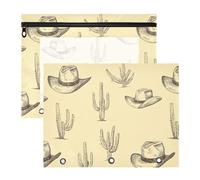 famyily Raccoglitore per matite robuste cartelle tascabili per lettere A4, confezione da 2 pezzi, studenti per il ritorno a scuola, cowboy occidentale, boho, cappello cactus, giallo