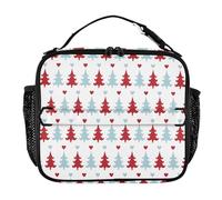 famyily Red and Blue Christmas Tree Boys Mens Lunch Bag Doppia Cerniera Ragazza Lunch Box Tracolla Rimovibile Cooler Tote Box per Scuola College