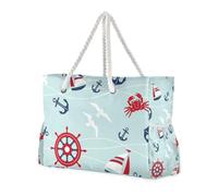 Famyily Red and Blue Underwater World - Borsa da lavoro grande con tasche laterali per weekend con portabicchieri laterali