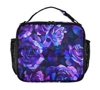 famyily Rose astratte viola e blu in stile cubismo pittura dettagliata con uno sfondo scuro che mostra un motivo floreale in colori vivaci altamente dettagliati con pennellate ricche come un