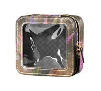 famyily Rose Snapdragon Gladiolus Brown Clear Makeup Bags Leather Toiletry Bag Portable Make Up Organizer per le donne, Rosa Snapdragon Gladiolus Marrone, 1 size