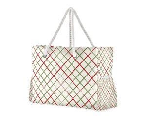famyily Rosso e Verde Linee di Natale Tote Portatile Con Cerniera con Tasche Laterali Borsa Da Spiaggia A Prova di Sabbia Outdoor con portabicchieri sul lato