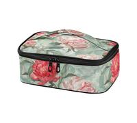 famyily Sfondo grigio-verde con pesca e peonie rosse piccole borse per il pranzo da donna borsa termica per il pranzo per ragazze adolescenti mini frigo termico pasto tote lavoro