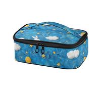 famyily Sfondo in pelle bovina blu con poche nuvole bianche e stelle gialle galleggianti sopra e un coniglio bianco sotto gli uomini borsa termica per il pranzo borsa termica per il pranzo scatole per