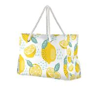 Famyily Slices - Borsa da spiaggia resistente alla sabbia, con limoni dorati, con tasche laterali, per weekend notturno e tasche con cerniera