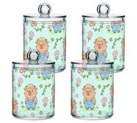 famyily Spring Cute Capy - Scatole portaoggetti in plastica trasparente con coperchio, accessori essenziali per il bagno, contenitori decorativi per cotton fioc, tamponi di cotone, filo interdentale