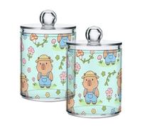 famyily Spring Cute Capy - Scatole portaoggetti in plastica trasparente con coperchio, accessori per il bagno, contenitore decorativo per tamponi di cotone, tamponi di cotone, plettri, graffette