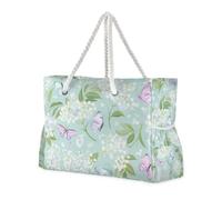 famyily Spring Elder Flower and Safari Butterflies Sandproof Totes per le donne con tasche laterali Duffel Bag Women Top Beach Bag, Pool Bag, Work Bag, Shopping Bag