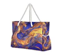 famyily Surrealism A Vast River Of Blue and Gold Stars Portable Sandproof Outdoor Tote con tasche laterali Tote Bag Grande con portabicchieri sul lato