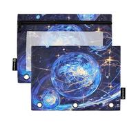 famyily Surrealismo blu-oro pianeta cosmico matita cerniera con finestra trasparente astuccio in plastica grande e robusta tasca cartelle per 3 per aula scuola ufficio forniture multicolore 2 pezzi