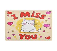 famyily Tappetino decorativo con scritta "I Miss You" con gatto bianco e carino, tappetino per ingresso esterno e interno, 81,3 x 50,8 cm, in gomma antiscivolo e lavabile, assorbente, per casa