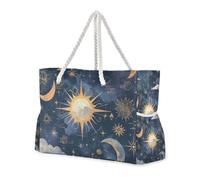 Famyily Tarocchi blu e oro astrologia resistente alla sabbia borsa esterna con tasche laterali, borse da lavoro per piscina, palestra, viaggi