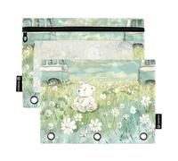 Famyily There is A Bus on Grassland - Astuccio portamatite con cerniera trasparente per finestra con occhielli rinforzati con cerniera, 3 anelli, organizer da ufficio per scuola scolastica