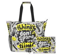 famyily Think Dont Spare Me Time Borsa tote portatile da donna con cerniera e tasche in rete, 2 pezzi, borsa da viaggio per la notte, per viaggi, palestra