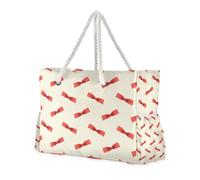famyily Una grande borsa da lavoro rossa con fiocco natalizio a prova di sabbia, con tasche laterali, borsa da viaggio, accessori da spiaggia, regali di compleanno per donne