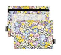 famyily Varietà primavera giardino fiore mano grande cerniera con finestra trasparente colore matita caso grande e robusto 3 anelli per scuola, ufficio e casa multicolore 2 pezzi