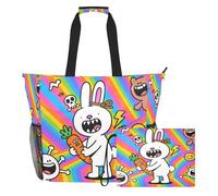 famyily Weird Rabbits - Borsa tote portatile robusta con cerniera e tasche in rete, 2 pezzi, borsa per il fine settimana per giocattoli, asciugamani, viaggi, crociera