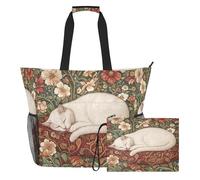 famyily William Morris, borsa tote robusta di grande capacità con cerniera e tasche in rete, 2 pezzi da spalla Weekender durante la notte per giocattoli, asciugamani, viaggi, crociera