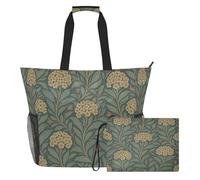 famyily William Morris Euphorbia Pattern Sandproof Work Tote Bag con cerniera e tasche in rete, 2 pezzi spalla Weekender notte per giocattoli, asciugamani, viaggi, crociera