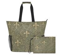 famyily William Morris Fleur De Lis - Borsa tote da viaggio di grande capacità, con cerniera e tasche in rete, 2 pezzi, weekender, pernottamento per giocattoli, asciugamani, viaggi, crociera