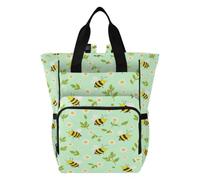 famyily Zaino per la mamma, borsa per pannolini, zaino da donna | Borsa da viaggio multifunzionale per maternità, per lavoro, viaggi, vacanze, motivo ape margherita azzurro