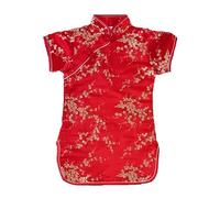 FAMZON Vestito kimono orientale per ragazze cinesi KATAN Seta cheongsam vestito da festa cinese di capodanno 1-14 anni, Rosso, 7-9 Anni