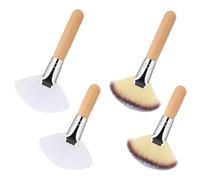 Fan Brush Makeup Set - 4 Pieces Soft Bristle Fan-Shaped Powder Brushes | Nylon Hair with Wooden Handle, Blush Powder Cosmetic Applicators for Women, Girls, Facial Contouring, Highlighting