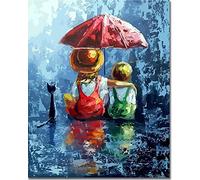 Fan House Dipingi con i Numeri per Adulti, Kit di Pittura a Olio su Tela Fai-da-Te per Bambini con Pennelli Pittura a Pigmento Acrilico Disegno,Bambino sotto la pioggia 40x50cm