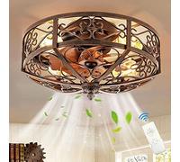 Fan Plafoniera silenzioso Ventilatore da soffitto con luce e telecomando Retrò gabbia in metallo Lampadario industriale Lampada da soffitto per camera da letto soggiorno Ristorante illuminazione