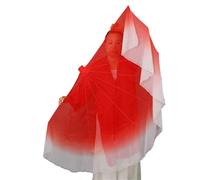 Fan Veils Danza del Ventre,Fan Veils 2 pezzi di velo a lisca pesce, ventaglio, oggetti scena for spettacoli danza popolare, adorazione, lode, cartilagine, colore sfumato, luce grande 60 cm(Red White)