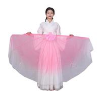 Fan Veils Danza del Ventre,Fan Veils 2 pezzi di velo a lisca pesce, ventaglio, oggetti scena for spettacoli danza popolare, adorazione, lode, cartilagine, colore sfumato, luce grande 60 cm(Pink White)