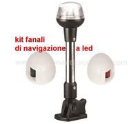 FANALI NAVIGAZIONE A LED KIT 3 PEZZI FANALI DI VIA + ASTA LUCE 360° ABBATTIBILE