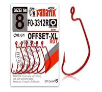 FANATIK ami da Pesca Offset-XL FO-3312 misure8, 6, 4, 2, 1, 1/0, 2/0, 3/0, 4/0, 5/0 Ganci per Gomma Esche Offset Jig Hook for Soft Baits Lures Fanatic Amo Gancio (Rosso, 49mm - #4/0-3 Pezzi)
