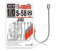 FANATIK ami da Pesca S-58 Misure 5/0, 4/0, 3/0, 2/0, 1/0 Ganci per Gomma Esche Offset Jig Hook for Soft Baits Lures Fanatic (Nero, 42mm - #2/0-6pcs)