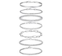 FANCH 7 Pezzi Bracciali per Donne Ragazze 14K Placcato Oro Figaro Cubano Tennis Serpente Bracciale a Catena Twist Impilabile Argento Braccialetti Set Regolabile CZ Link Charm Bracciale Set
