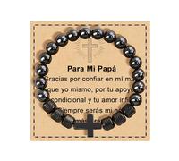 FANCIBAND Bracciale a croce da uomo e ragazzo, con perle ossidiana, 8 mm, Pietra, Non pertinente.