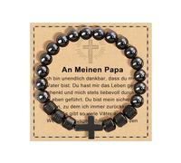 FANCIBAND Bracciale con croce da uomo e ragazzo, con perle ossidiana da 8 mm, regalo cristiano, da uomo, cresima, comunione, Pasqua, compleanno, giorno del Ringraziamento Natale, Pietra, Non
