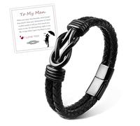 FANCIBAND Bracciale Uomo Pelle Nero con Simbolo Dell'infinito, Bracciali Pelle Ti Amo Regalo san Valentino per lui Anniversario Natale Fidanzato Marito Coppia Anima Gemella
