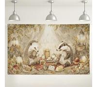 Fanciful Animal Tea Party Sfondo Carino Riccio Animale Foresta Decorazioni, Accogliente Sfondo Fotografico per Interni/Esterni per Baby Shower Party Forniture 180 x 109 cm
