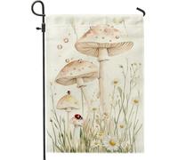 Fanciful - Bandiera da giardino a forma di fungo, motivo funghi beige morbido, decorazione per la casa e il giardino, decorazione per prato esterno per primavera estate 30,5 x 45,7 cm