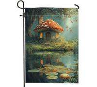 Fanciful - Bandiera decorativa a forma di fungo, decorazione per giardino e casa, con funghi velenosi, colore rosso, su entrambi i lati, per feste primaverili ed estive, 30,5 x 45,7 cm