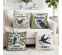 Fanciful Bird Nature Citazione Botanico Throw Pillow Covers 14x14 Set di 4 | Federe per cuscini a tema bosco, accenti botanici di foglie, citazioni poetiche, decorazioni ispirate alla natura